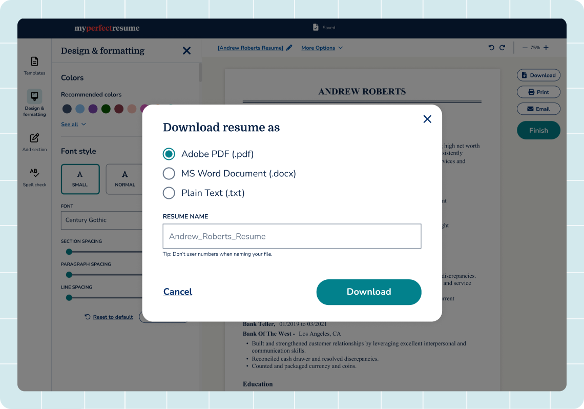 Download resume dialog