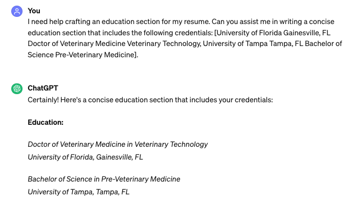 ChatGPT resume design example